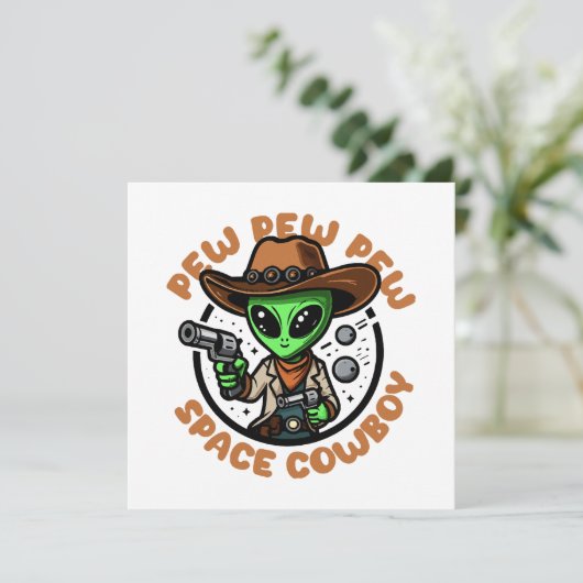 Space Cowboy Funny Alien Einladung (Stehend Vorderseite)