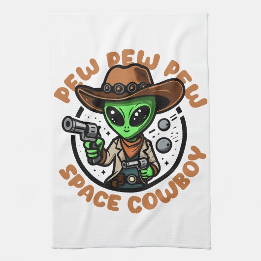 Space Cowboy Funny Alien Geschirrtuch (Vertikal)