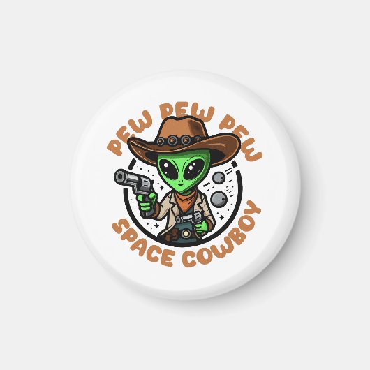 Space Cowboy Funny Alien Magnet (Vorne)