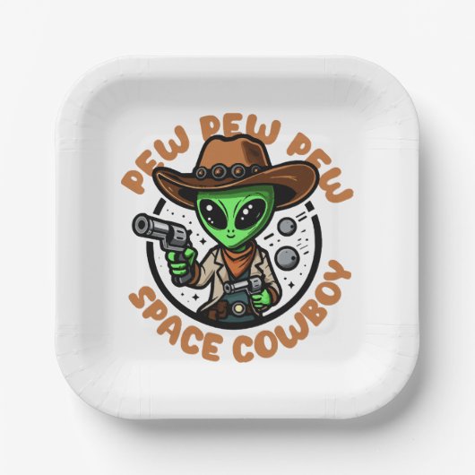 Space Cowboy Funny Alien Pappteller (Vorderseite)