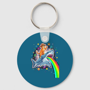 Space Cowboy Katze reitet auf Hai Regenbogen Xel K Schlüsselanhänger
