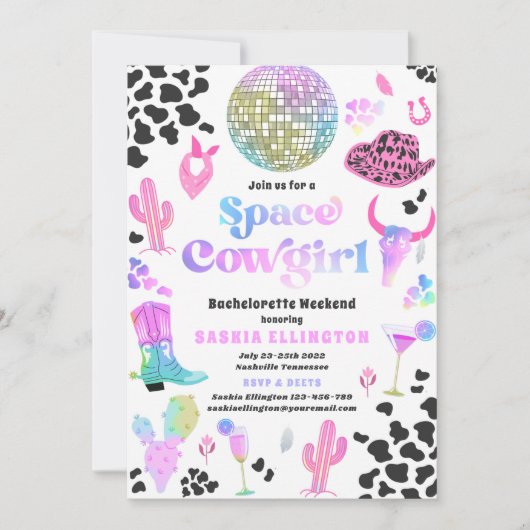 Space Cowgirl Bachelorette Weekend Tour Einladung (Vorderseite)
