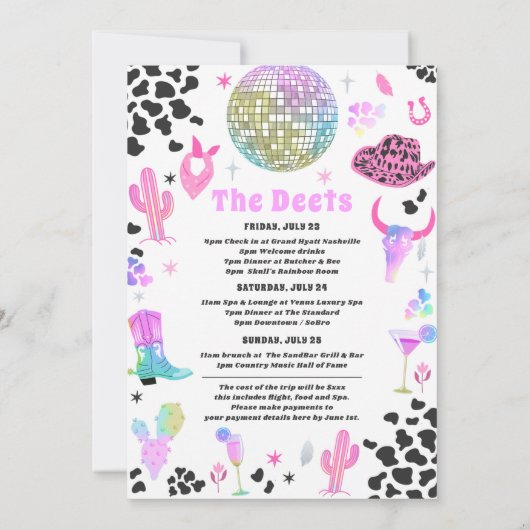 Space Cowgirl Bachelorette Weekend Tour Einladung (Rückseite)