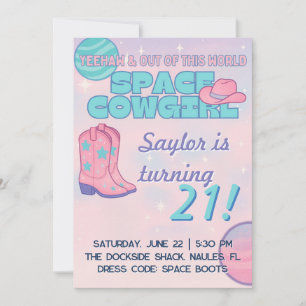 Space Cowgirl Birthday Einladung Pastel Cosmic