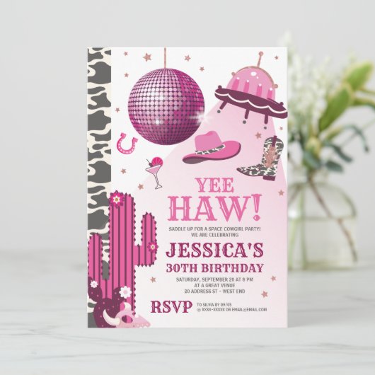 Space Cowgirl Birthday Party Einladung (Stehend Vorderseite)