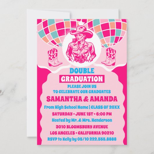 Space Cowgirl Doppel Graduation Party Einladung (Vorderseite)