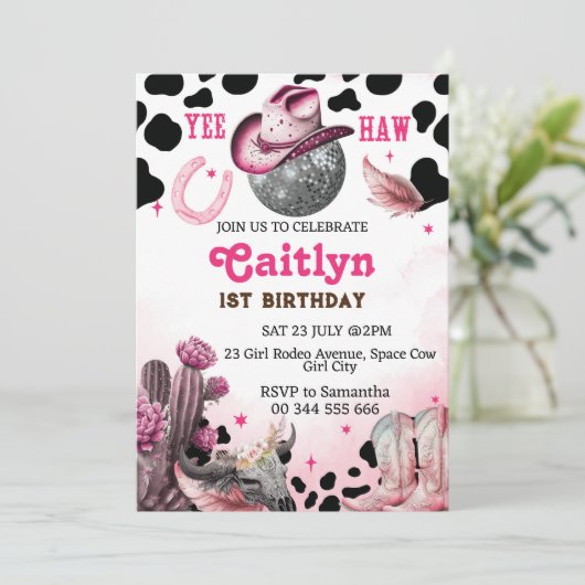 Space Cowgirl Geburtstagsparty Einladung (Stehend Vorderseite)