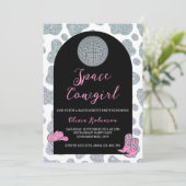 Space Cowgirl Glitzer Cow Print Junggeselinnen-Abs Einladung (Stehend Vorderseite)