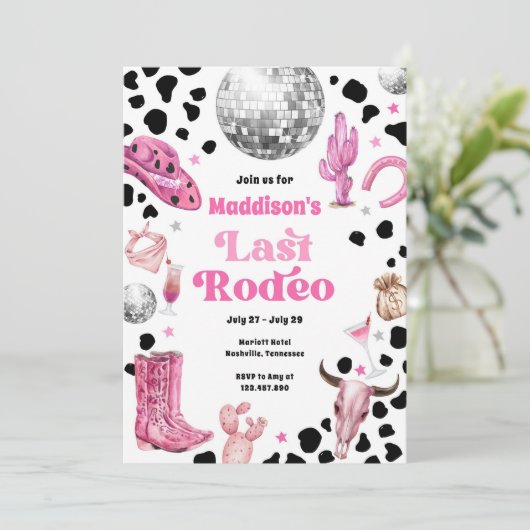 Space Cowgirl Last Rodeo Bachelorette Wochenende Einladung (Stehend Vorderseite)