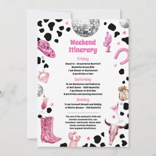 Space Cowgirl Last Rodeo Bachelorette Wochenende Einladung (Rückseite)