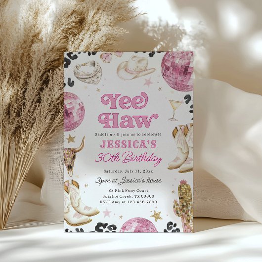 Space Cowgirl Rodeo Pink Disco Birthday Party Einladung