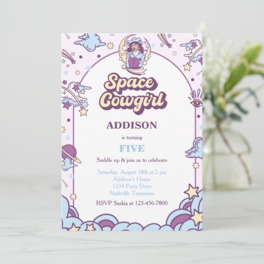 Space Cowgirl Western Geburtstag Einladung (Stehend Vorderseite)