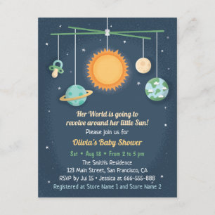 Space Crib Spielzeuge kreisen um die Sonne Baby Sh Einladung
