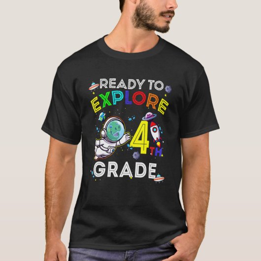 Space Dino Dinosaur Astronaut bereit, um 4. T-Shirt (Vorderseite)