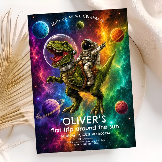 Space Dino Erste Geburtstagsfeier Einladung