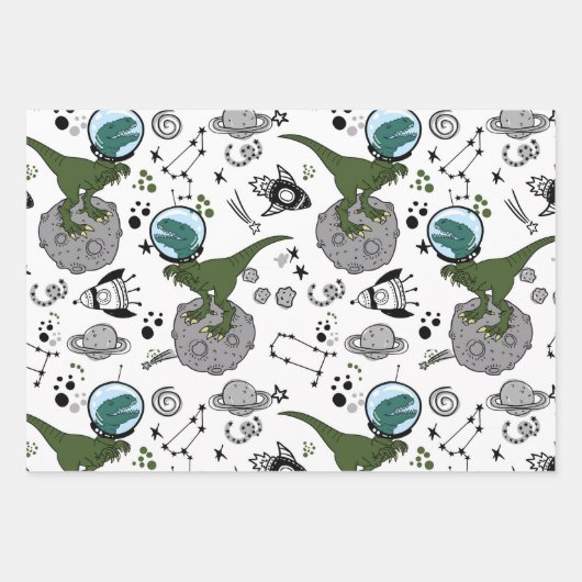 Space Dinos Wrapping Flat Sheet Set 3 Geschenkpapier Set (Vorderseite 3)