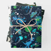 Space Dinos Wrapping Flat Sheet Set 3 Geschenkpapier Set (Beispiel)