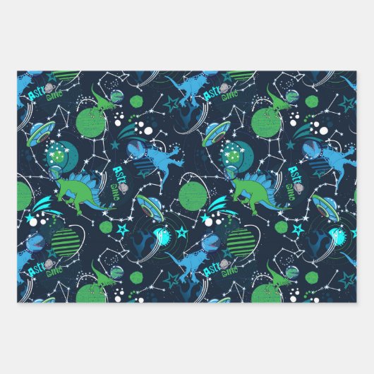 Space Dinos Wrapping Flat Sheet Set 3 Geschenkpapier Set (Vorderseite)