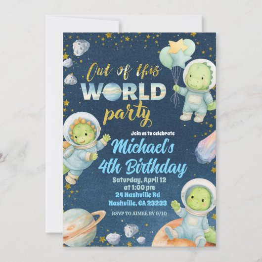 Space Dinosaur Birthday Invitation Einladung (Vorderseite)