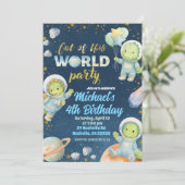 Space Dinosaur Birthday Invitation Einladung (Stehend Vorderseite)