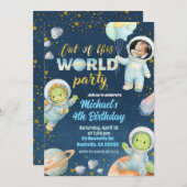 Space Dinosaur Birthday Invitation with photo Einladung (Vorne/Hinten)