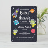 Space Dinosaur Galaxy Baby Dusche Einladung (Stehend Vorderseite)