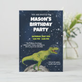 Space Dinosaur T-rex Geburtstagsparty Einladung (Stehend Vorderseite)