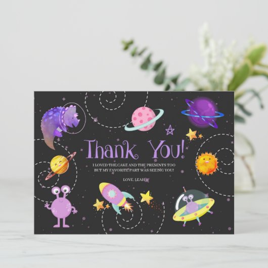 Space Dinosaurier Galaxy Danke Karte (Stehend Vorderseite)