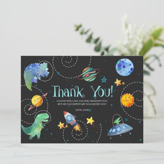 Space Dinosaurier Galaxy Danke Karte (Stehend Vorderseite)