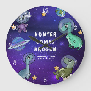Space Dinosaurier Galaxy Planets Stars Baby Kinder Große Wanduhr