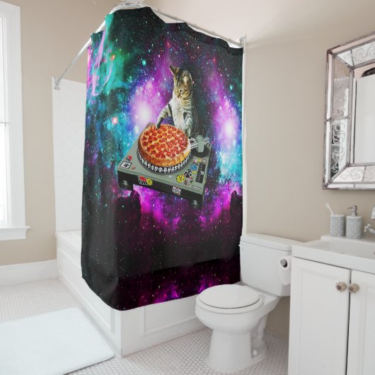 Space dj cat Pizza Duschvorhang (Beispiel)
