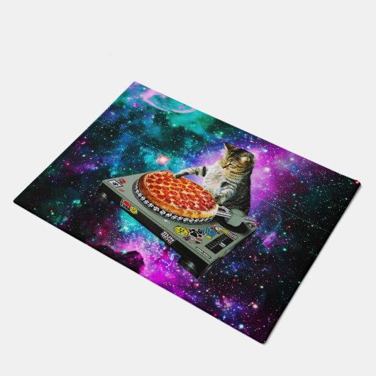 Space dj cat Pizza Fußmatte (Schrägansicht)