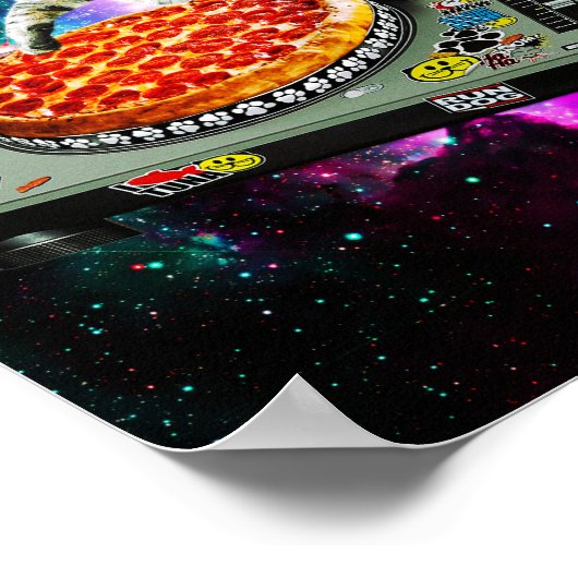 Space dj cat pizza poster (Ecke)
