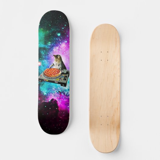 Space dj cat Pizza Skateboard (Vorderseite)