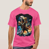 Space Dog Lover Riding Dinosaur T Rex T-Shirt (Vorderseite)