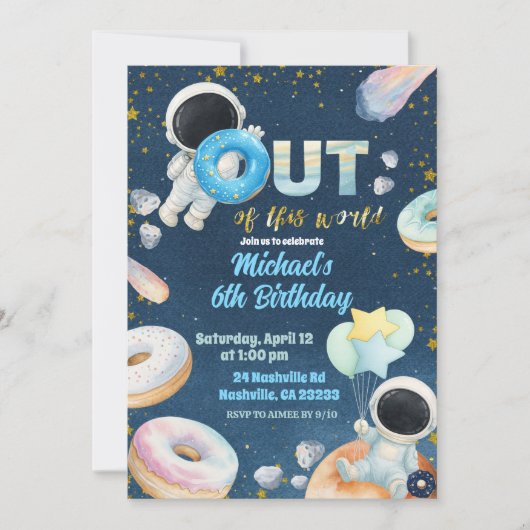 Space donuts Boy Birthday Invitation Einladung (Vorderseite)