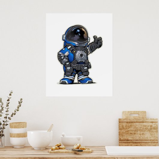 Space Engineers Cartoon Poster - Blau (Küche)