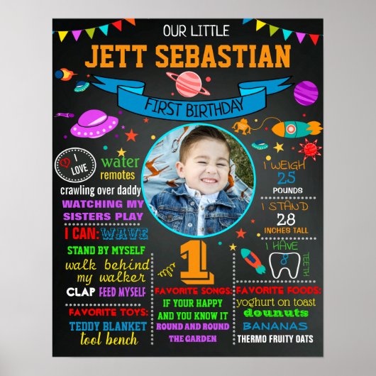 Space Erste Geburtstagskartonplatte Poster (Vorne)