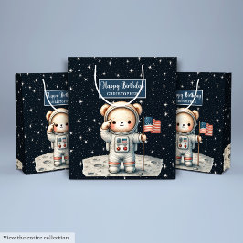 Space Explorer Bear Geschenktasche für Junge Gebur Mittlere Geschenktüte