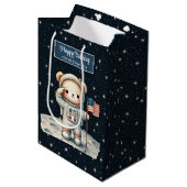 Space Explorer Bear Geschenktasche für Junge Gebur Mittlere Geschenktüte (Vorderseite Schrägansicht)