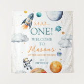 Space Explorer Boy Birthday Begrüßungsbanner Wandteppich (Vorderseite)