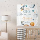 Space Explorer Boy Birthday Begrüßungsbanner Wandteppich
