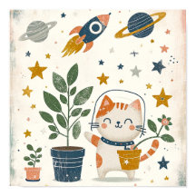 Space Explorer cat Astronaut Kids Room Art