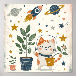 Space Explorer cat Astronaut Kids Room Art Poster