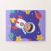 Space Explorer Kids Puzzle | Cute Astronaut & Plan (Horizontal)