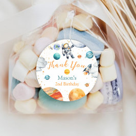 Space Explorer Thank You Birthday Astronaut Planet Runder Aufkleber