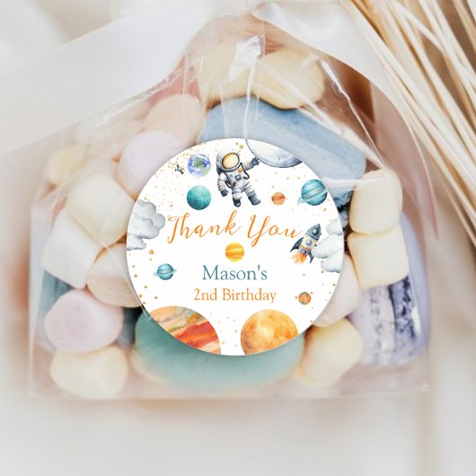 Space Explorer Thank You Birthday Astronaut Planet Runder Aufkleber