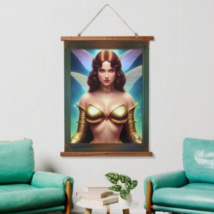 Space Fairy of the Golden Age by Xzendor7 Wandteppich Mit Holzrahmen