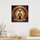 Space Femail Alien Schönes Goldenes Kleid Poster (Küche)