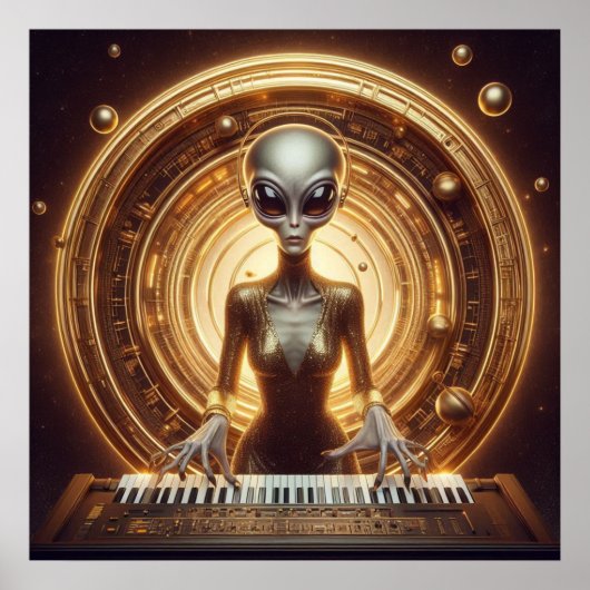 Space Femail Alien Schönes Goldenes Kleid Poster (Vorne)